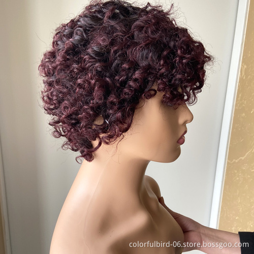 Mongolian Afro Kinky Curly Wig With Bangs Ombre Curly Human Hair Wig Full Machine Made 1b 27 30 99j Perruque Afro Cheveux Human